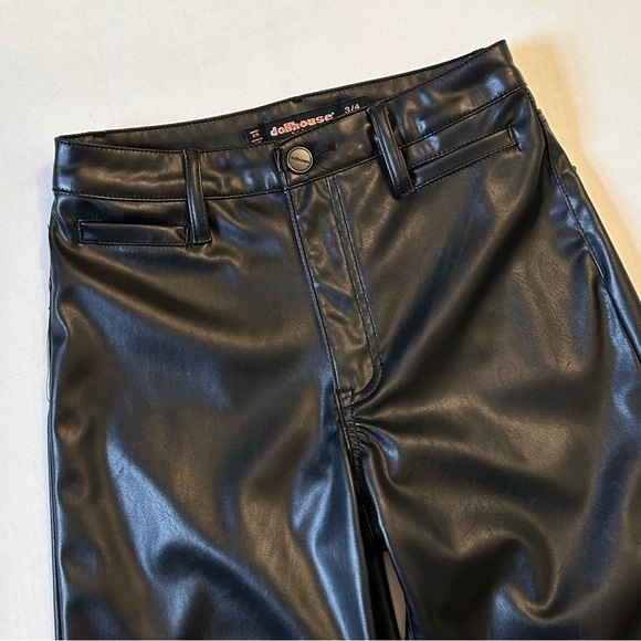 Dollhouse Black Vegan Leather Wide Leg Cropped Pants 26 - Picture 3 of 13